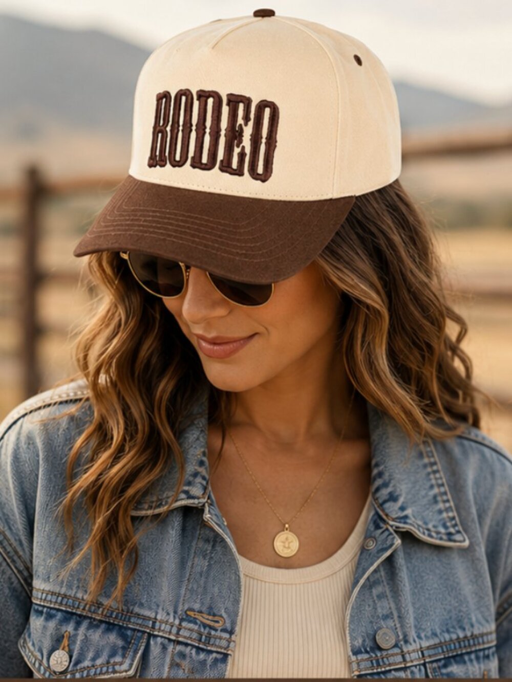 NWT Rodeo Brown Puff Embroidered Trucker Hat Adjustable Mesh Snapback Cap